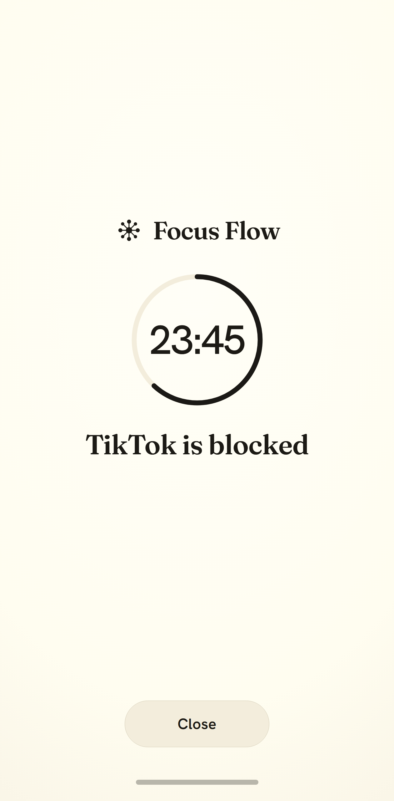 Focus blocking TikTok with a focus timer on iPhone